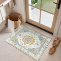 RELEANY Area Rugs 2'x3' Washable Non-Slip, Floral Vintage Distress Print Pattern Medallion Carpet for Living Room Bedroom Dining Room, Light Yellow Carbon Grey Orange
