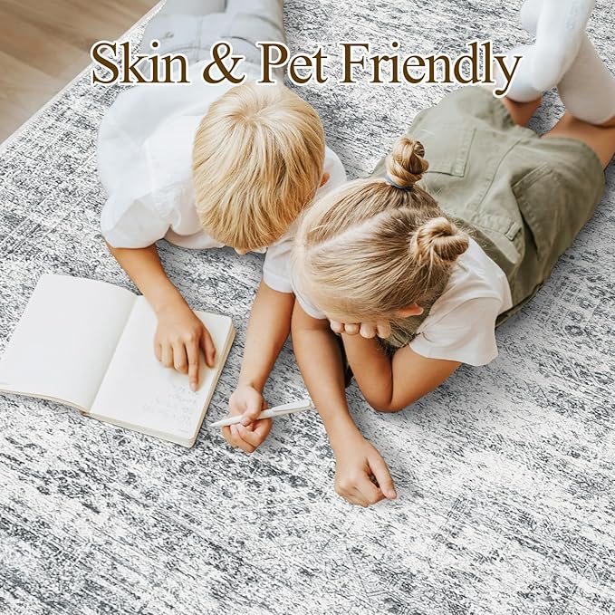 12x15 Washable Area Rug Gray Neutral Abstract Living Room Large Carpet Non Slip Bedroom Indoor Office Dining Room Low Pile Thin Grey Rug