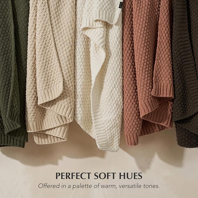 EVERGRACEHOME Chunky Chenille Knit Throw Blanket for Couch, Soft Luxurious Moss Stitch Blankets for Bed, Cozy Decorative Farmhouse Knitted Throws for Sofa, Terracotta Clay, 50" x 60"
