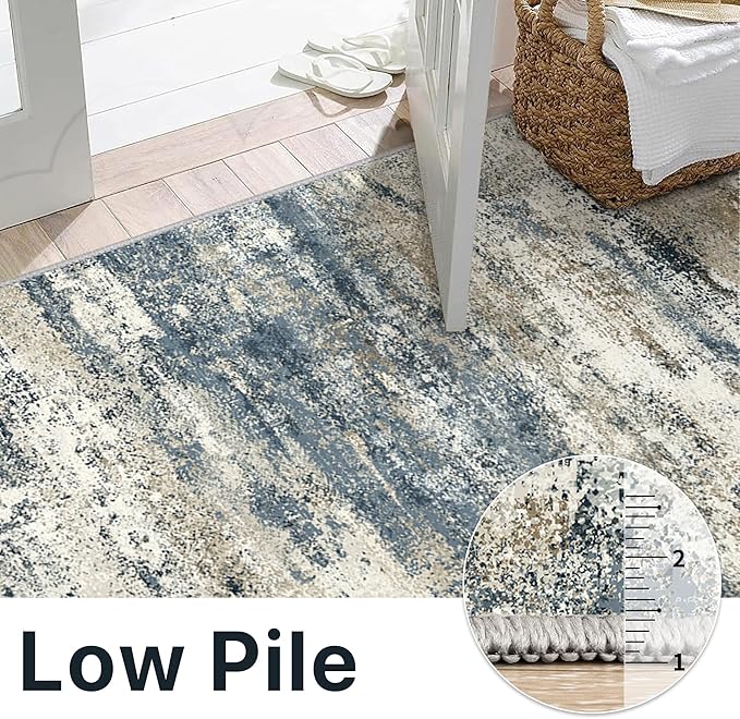 BEIMO Area Rugs 6x9 for Living Room Bedroom, Modern Abstract Machine Washable Rug, Large Soft Low Pile Floor Carpet with Non Slip Backing for Dining Room, Navy Blue Beige