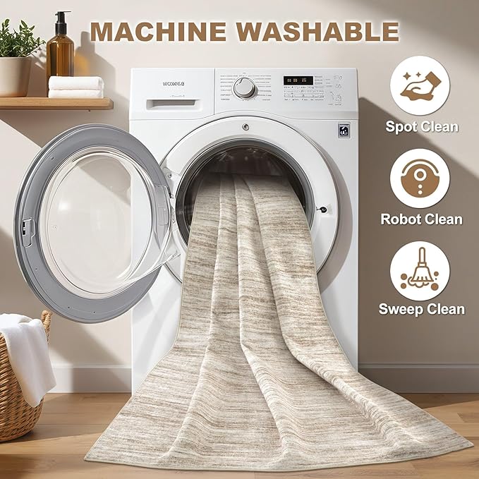 Nakagishi 5x8 Area Rugs Living Room: Washable Large Vintage Rug Neutral Non-Slip Soft Stain Resistant Indoor Carpet for Bedroom Nursery Dining Room Office Playroom - Brown-01