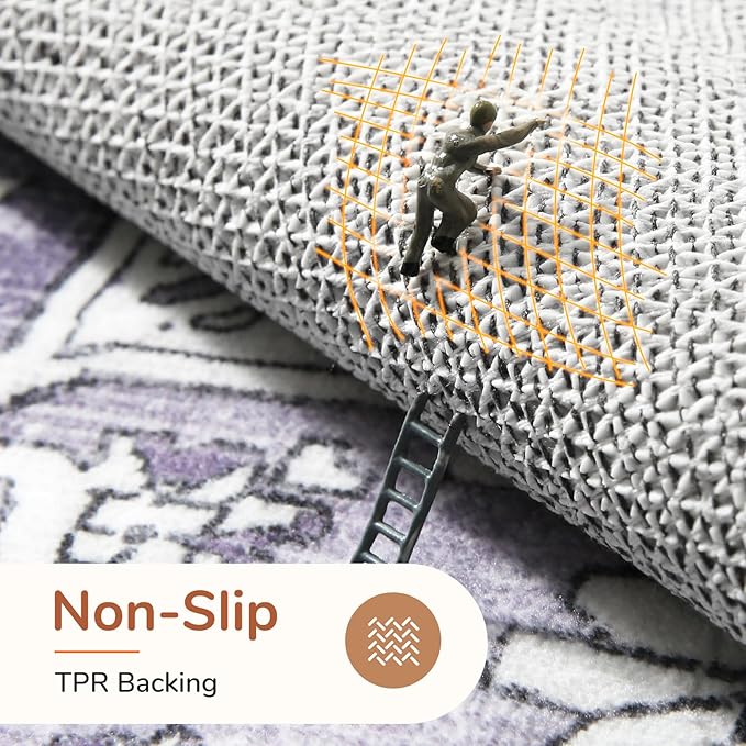 OPPODREAM Soft Area Rugs 3x5, Washable Rugs with Non Slip Backing, Low-Pile Throw 3x5 Carpet, Faux Cashmere 3 x 5 Carpet, Purple