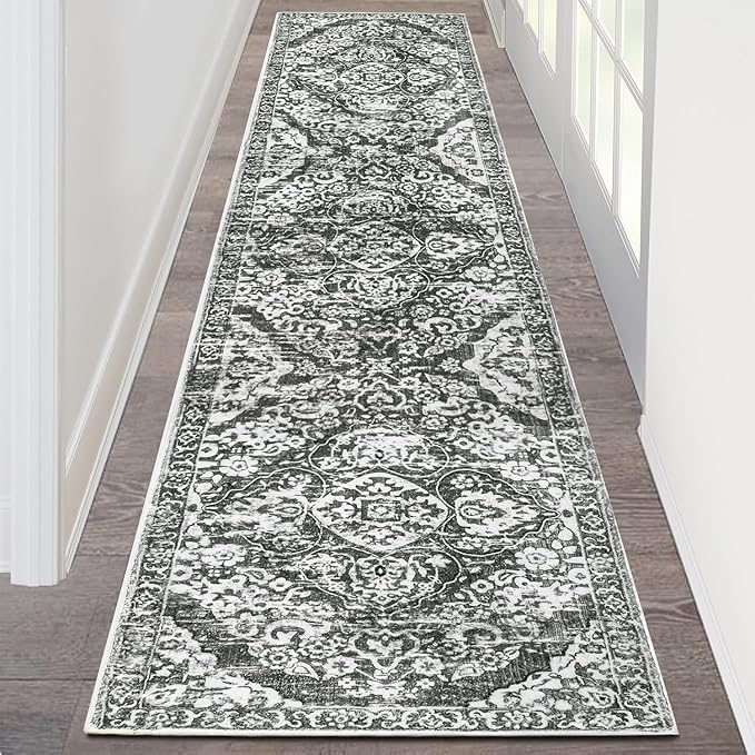 HEBE Hallway Runner Rug 2'x8' Washable Vintage Distressed Area Rugs Non Slip Laundry Rug Runner Boho Floor Carpet Runners for Hallways Entryway Laundry Room Kitchen Bathroom