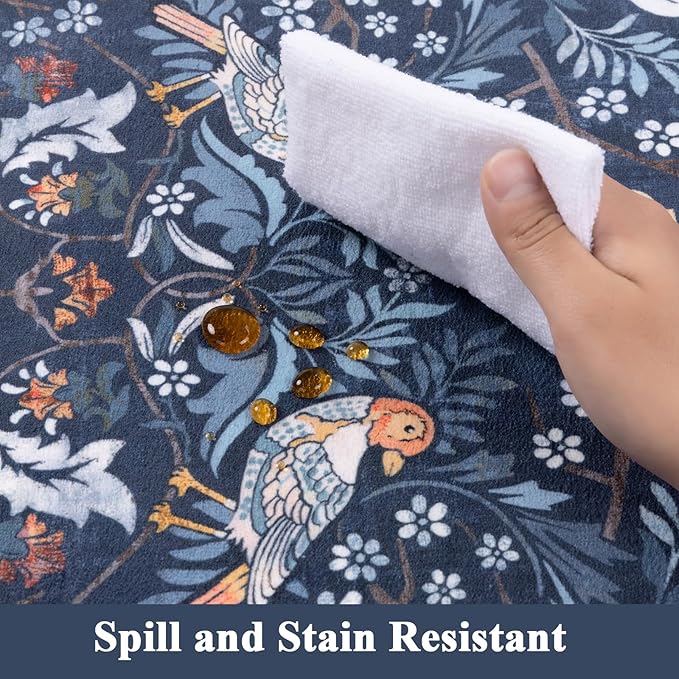 HEBE Washable Hallway Runner Rug 2'x 8' Non Slip Kitchen Rugs Runner,Low Pile Entryway Rug Laundry Room Mat Floral Carpet Runners for Hallways, Kitchen,Bathroom,Laundry,Bedside Rug
