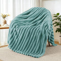 Exclusivo Mezcla Fleece Throw Blanket for Couch, Super Soft Striped Jacquard Bed Blanket, Lightweight Fuzzy Cozy for All Seasons, 50x60 Inches, Celadon
