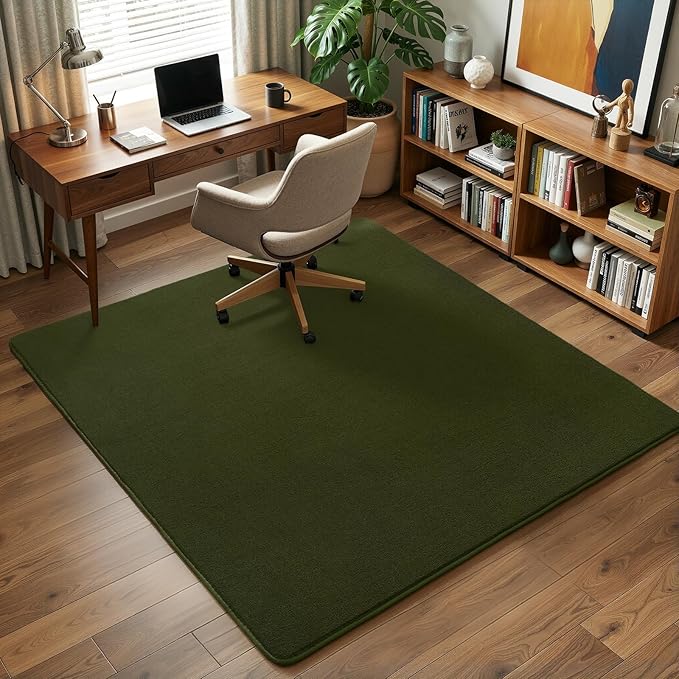 Amearea 4x4 Square Area Rugs for Bedroom Living Room, Olive Green Thickened Memory Foam Rug, Fluffy Indoor Washable Rug Non Slip Minimalist Carpet for Entryway Kids Boys Girls Dorm Nursery Room Decor