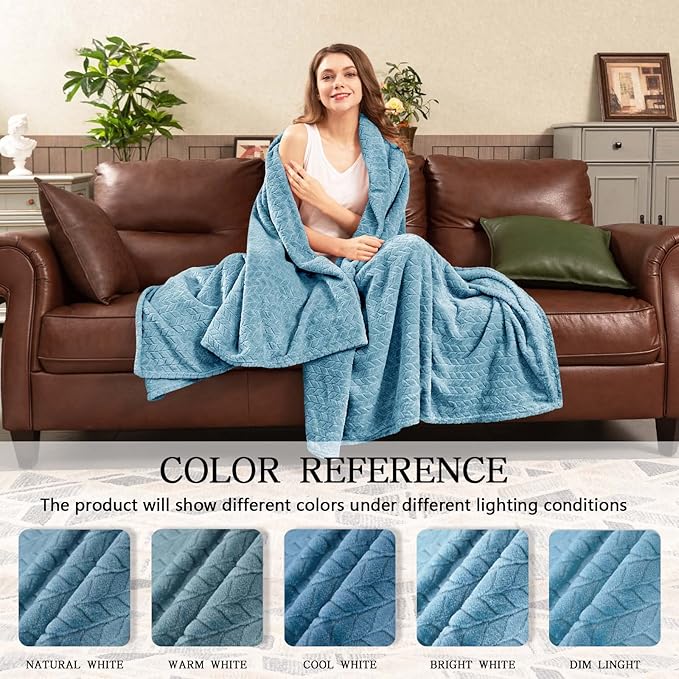 inhand Blue Throw Blanket, Super Soft Flannel Cozy Blankets & Throw for Adults, Lightweight Fuzzy Blanket, Warm Plush Blankets for All Season 50×60 Inches