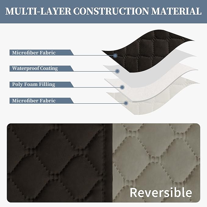 ISSUNTEX Double Protection 100% Waterproof Sofa Covers for Living Room, Reversible Couch Covers for 3 Cushion Couch Sofa, Furniture Protector Sofa Cover for Pets (X Large, Chocolate/Beige)