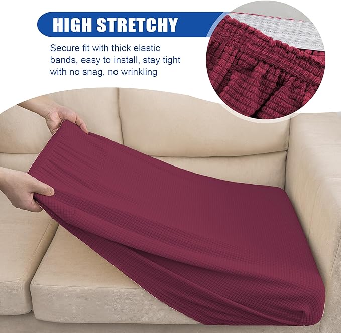 Water Repellent Sofa Couch Cushion Covers Sofa Seat Slipcover, Armchair Furniture Protector for Camper, Soft Flexibility Chair Cushion Cover, Christmas Decor (Small, Wine)