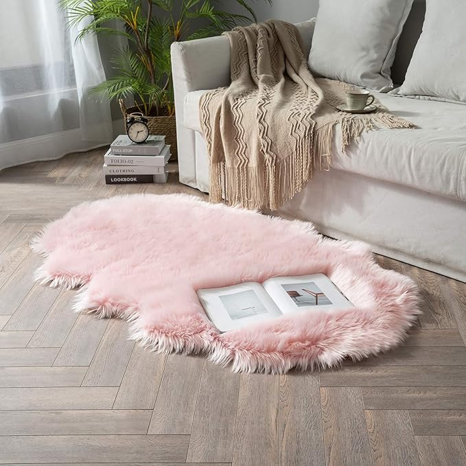 MIULEE Luxury Super Soft Fluffy Area Rug Faux Fur Sheepskin Rug Decorative Plush Shaggy Carpet for Bedside Sofa Floor Nursery 3 x 5 Feet, Pink