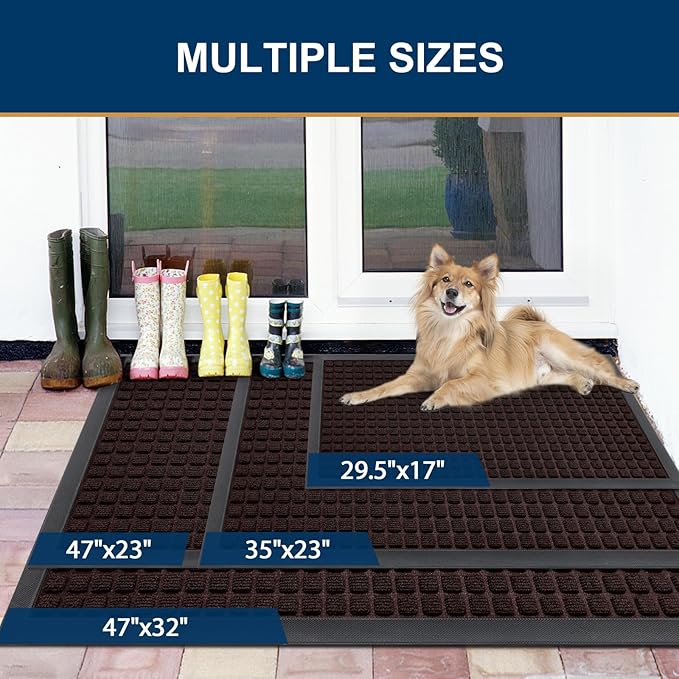 Smiry Front Door Mat Outside Entrance, Heavy Duty Natural Rubber Doormat, Non Slip, Trap Dirt and Moisture, Easy Clean, Low Profile Welcome Floor Mats for Indoor Outdoor Entry, 59x34 Inch, Brown