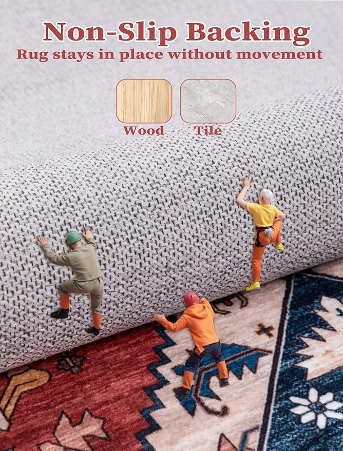 SERISSA Runner Rug for Hallways, 2'6"x16' Washable Non Slip Kitchen Runner Rug, Extra Long Boho Rug Ultra Soft Vintage Rust Print Floor Carpet for Bedroom Hallway Entryway Bathroom Laundry Room