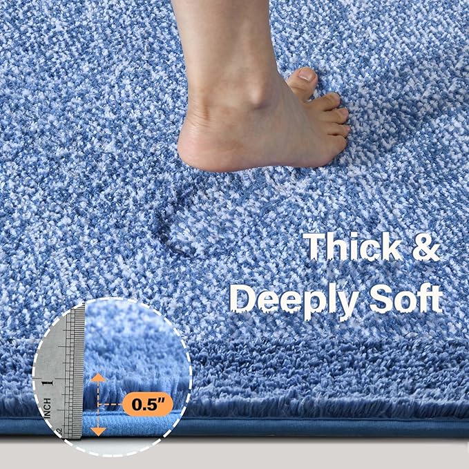 Bathroom Rugs 24x17 Non Slip Washable, Blue Bath Mat for Bathroom Floor Tub, Soft Absorbent Quick Dry Mats for Shower, Bathtub,Home Decor