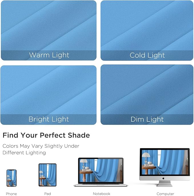 CUCRAF Light Blue Blackout Curtains 90 inch Length 2 Panels Set, Rod Pocket Room Darkening Drapes for Bedroom Living Room, Insulated Thermal Light Blocking Window Curtain (W52 x L90 Inch)
