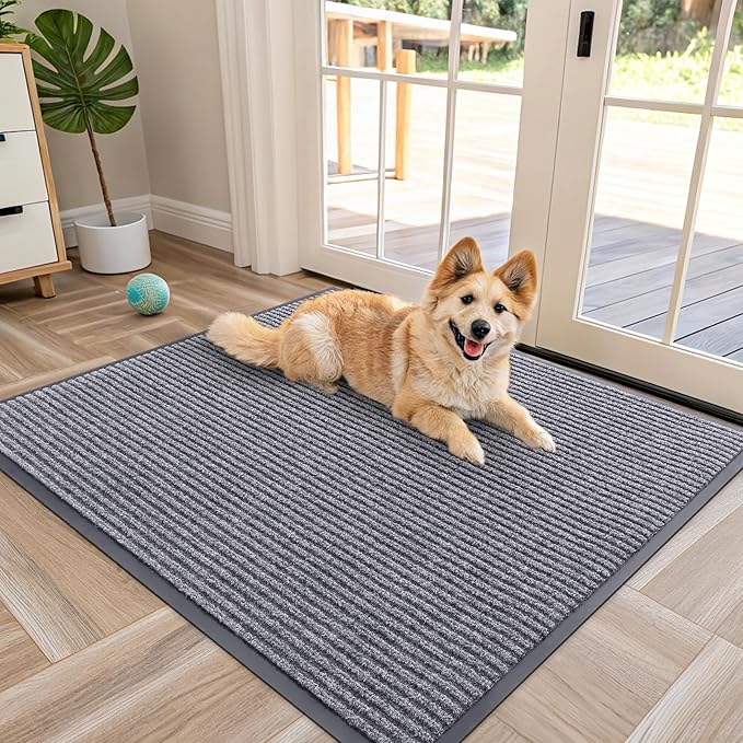 OLANLY Front Door Mat Indoor Outdoor Entrance, Waterproof Heavy Duty Doormat, Fade Resistant, Low Profile, Easy Clean Patio Porch Welcome Floor Mats for Entry, 40x32, Light Gray
