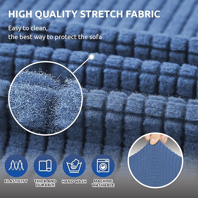 KEKUOU Stretch Loveseat Sofa Cover Slipcover,Couch Covers for 2 Cushion Couch Sofa (55"-78") Furniture Protector Sofa with Elastic Bottom for Kids,Dog. Jacquard Small Checked (Medium,Riverside)