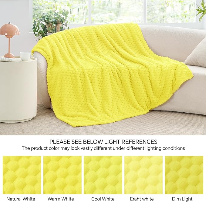 BEDELITE Fleece Throw Blanket for Couch & Bed - 3D Jacquard Decorative Amber Yellow Blanket, Super Soft and Cozy Warm Fuzzy Blanket All Seasons Suitable, 60x80Inches