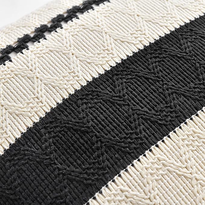 Fancy Homi Set of 1 Boho Black Long Lumbar Decorative Throw Pillow Cover 14x24 Inch for Couch Bed Sofa Chair, Modern Organic Farmhouse Home Decor, Soft Cotton Cute Accent Rectangle Cushion Case
