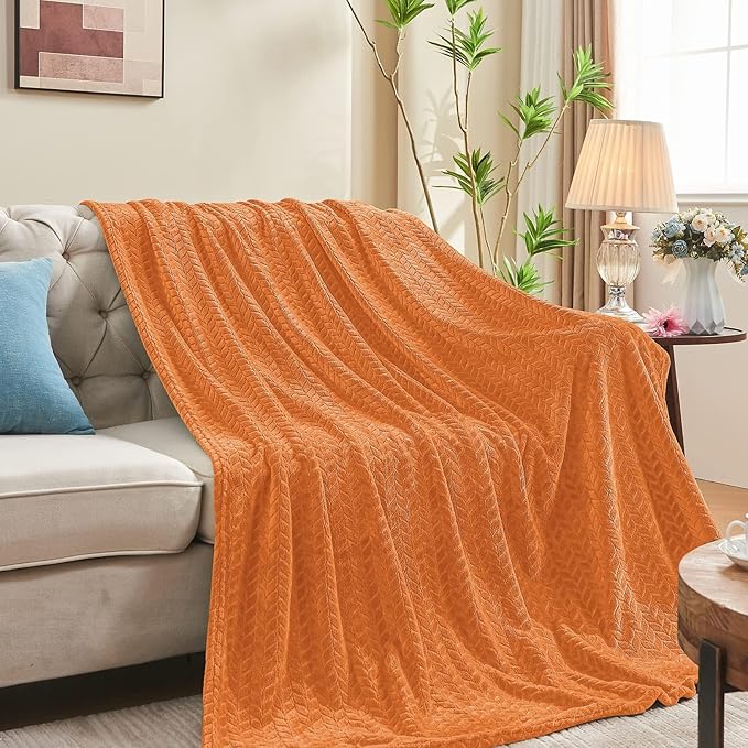 inhand Rust Fleece Twin Blanket, Super Soft Flannel Cozy Blankets for Adults, Lightweight Leaves Pattern Fuzzy Blanket for Couch Sofa Bed Office, Warm Plush Blankets for All Season, 60x90 Inches