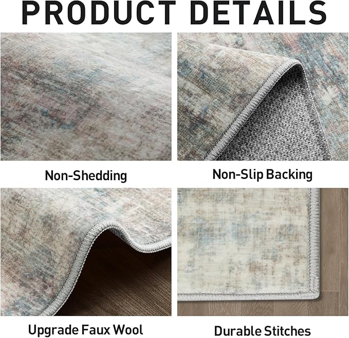 10x14 Area Rugs Washable Rug: Modern Abstract Living Room Rug Soft Anti-Skid Thin Carpet Indoor Floor Non-Shedding Carpets for Bedroom Dining Room Farmhouse Nursery Home Office Multi Color
