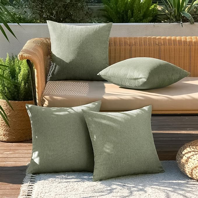 MIULEE Pack of 4 Decorative Outdoor Throw Pillow Covers Linen Waterproof Pillow Covers Spring Farmhouse Cushion Cases for Patio Garden Tent Balcony Couch Sofa 18x18 inch Gray Green