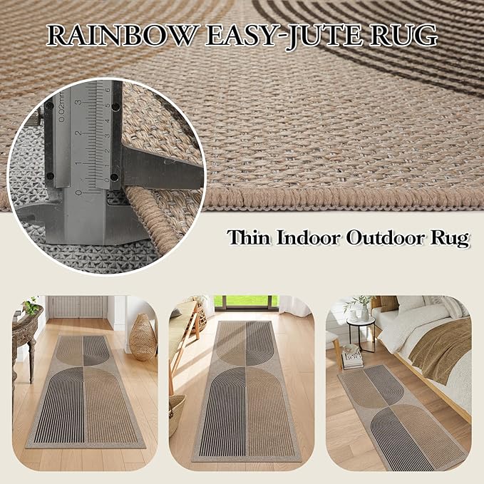 Lahome Enfys Modern Rainbow Easy Jute Rug, 2x6 Kitchen Runner Washable Rug Runners for Hallways Farmhouse Carpet, Non Slip Indoor Outdoor Runner Contemporary Door Mat for Laundry Porch