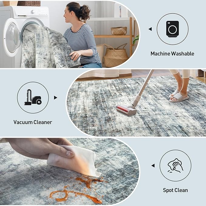 2'6''x8' Runner Rugs Washable Rug: Modern Abstract Hallway Runner Rug Indoor Soft Low Pile Thin Carpet Anti-Skid Non-Shedding Carpets for Kitchen, Entryway, Laundry, Bedroom - Blue Multi