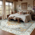 RELEANY Area Rugs 6'x8' Washable Non-Slip, Floral Vintage Distress Print Pattern Medallion Carpet for Living Room Bedroom Dining Room, Light Yellow Carbon Grey Orange