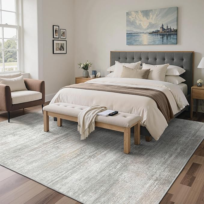 Area Rugs 3x5 for Living Room Bedroom, Modern Abstract Machine Washable Rug, Soft Low Pile Floor Carpet with Non Slip Backing for Entryway, Light Grey/Beige