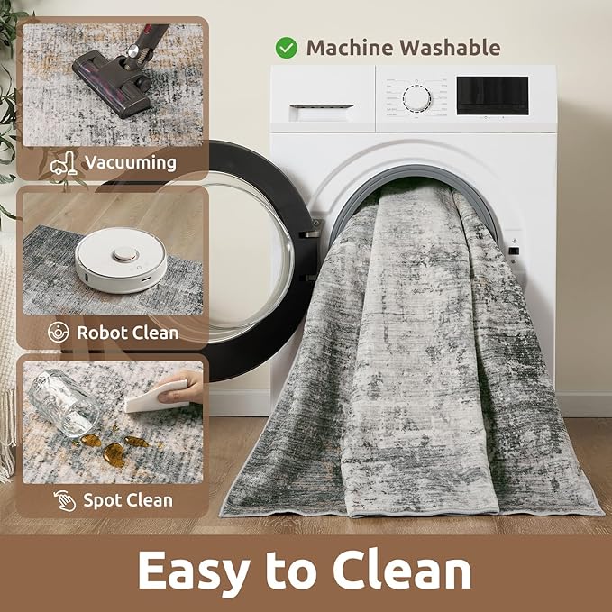 4 x 6 Area Rugs for Living Room, Machine Washable Non Slip Rug Ultra Soft Low Pile Indoor Carpet Modern Abstract Rugs for Bedroom Office Room Dining Room Beside, Grey