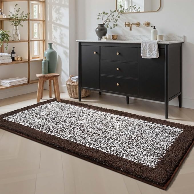 60x24 Long Bathroom Rugs Washable Non Slip, Brown Bath Mat for Bathroom Floor Tub, Soft Absorbent Quick Dry Mats for Shower,Bathtub,Home Decor