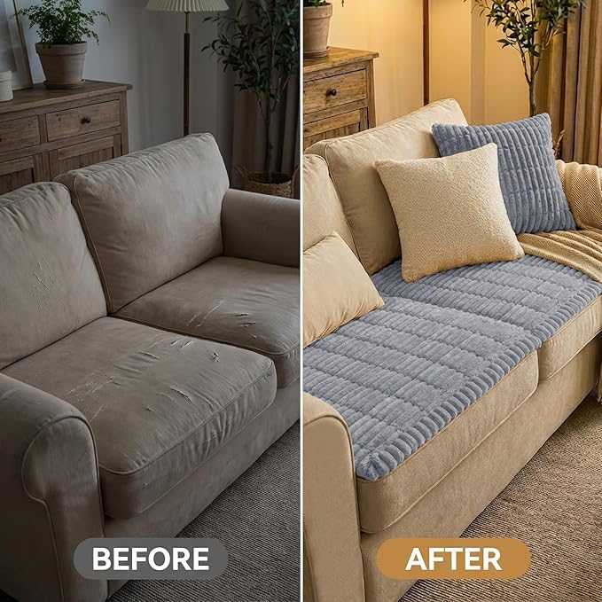 Smiry Couch Cover for Dogs Washable, Non Slip Fuzzy Pet Couch Covers for 3 Cushion Sofa Pet Friendly, Thick Soft Sofa Slipcovers Cushion Protector (Grey, 27.6" x 27.6")