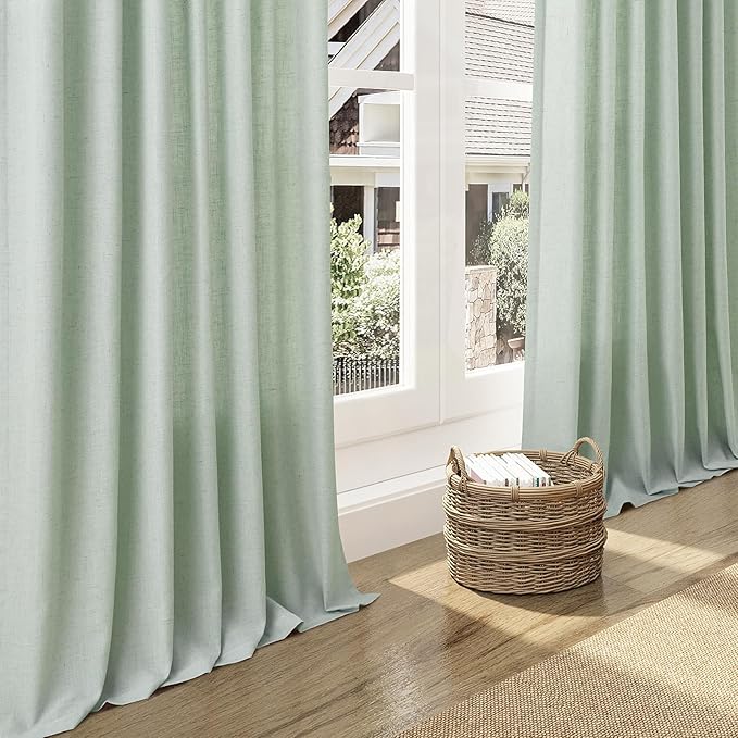 Nanspring Aqua Green Linen Curtains 84 Inch Length 2 Panels Set for Living Room Rod Pocket Back Tab Light Filtering Window Drapes for Bedroom Dining Room Protect Privacy Modern Farmhouse Decor 52x84
