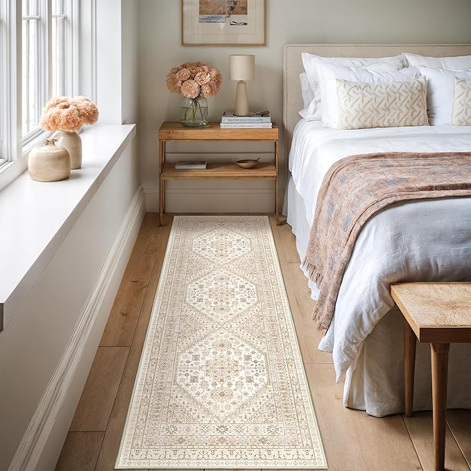 Kitchen Runner Rug Non Slip Washable 2.5x8, Soft Low Pile Entryway Rug Runners for Hallways,Carpet Runner for Living Room,Kitchen, Laundry, Bathroom(Cream/Beige,2.5'x8')