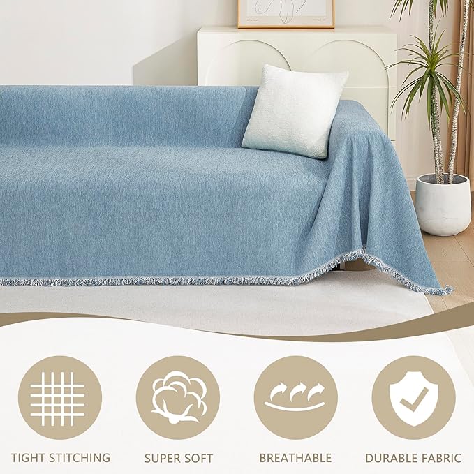 MYSKY HOME Dog Couch Cover Sofa Covers Sectional Couch Covers for 2 Cushion Couch Sofa Chenille Couch Cover Bedroom Futon Couch Covers L Shape Sofa Cover Pet Cunshion Cover, 71" x 118", Dark Blue