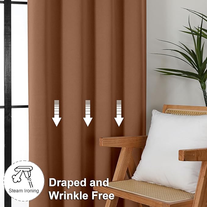 Simplebrand Ava Sun Baked Blackout Curtains for Bedroom 63 Inch Length 2 Panels, Solid Thermal Insulated Energy Saving Rod Pocket Window Treatment Curtains Blackout Drapes, W40 x L63 Inch, Sun Baked