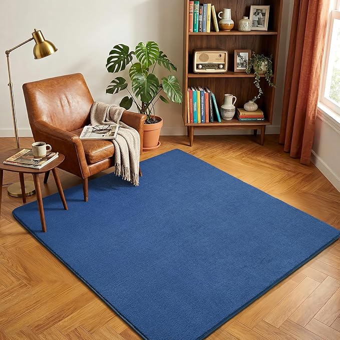 Amearea 4x4 Square Area Rugs for Bedroom Living Room, Modern Blue Thickened Memory Foam Rug, Fluffy Indoor Washable Rug Non Slip Minimalist Carpet for Entryway Kids Boys Girls Dorm Nursery Room Decor