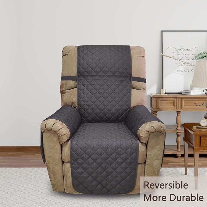 Recliner Chair Covers Reversible Sofa Cover Couch Cover for Pets Lazy Boy Furniture Protector(28''Recliner,Dark Grey/Light Grey)
