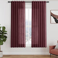 Burgundy Linen Curtains 63 Inches Long 2 Panel Sets for Living Room Bedroom Rod Pocket Back Tab Light Filtering Drape for Kitchen Window Short Protect Privacy Curtain Modern Farmhouse Decor 52x63