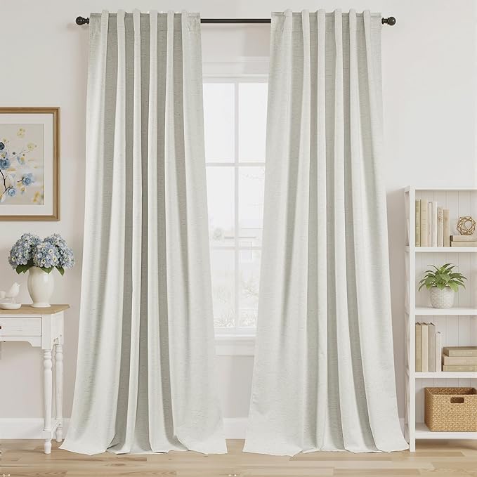 RYB HOME Ivory White 100% Blackout Curtains for Bedroom, Linen Drapes Back Tab&Rod Pocket, Thermal Insulated Privacy Assurd Curtains for Sliding Glass Doors/Dining/Living Room, W52 x L84, 2 Panels