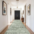4x10 Washable Hallway Runner Rug - Wide Kitchen Runners Vintage Low Pile Carpet Soft Thin Floor Runner with Rubber Backing for Entryway Bedroom Living Room Home Decor (Muted Sage Green)