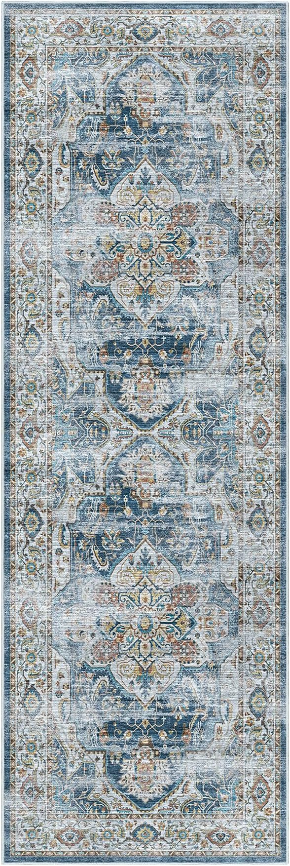 Madane Runner Rug 2'6''x8' Kitchen Runner, Hallway Runner Printed Vintage Washable Rugs Soft Non-Slip Low Pile Runners for Hallways Laundry Room Distressed Floor Carpet, Navy