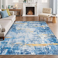 Rugflix 5x7 Area Rugs for Living Room, Washable Large Rug Stain-Resistant Low Pile, Modern Carpet for Dining Room Home Office Kid Room Nursery Bedroom, Blue Gold