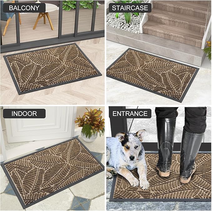 Colorxy Waterproof Doormat, Sturdy Natural Rubber Front Indoor Mat, Non Slip Low Profile Indoor Outdoor Door Mats, Stain and Fade Resistant Floor Mat, Easy Clean Patio Entrance Mat, 59''x36'', Brown