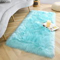 LOCHAS Soft Fluffy Faux Fur Rugs for Bedroom Bedside Rug 2x4 Feet, Washable, Furry Sheepskin Area Rug for Living Room Girls Room, Luxury Shag Carpet Home Decor, Blue
