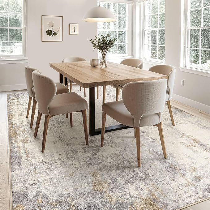 UERMEI Area Rug Living Room Rugs - Washable Neutral Modern Abstract Soft Thin Large Rug Indoor Floor No Slip Rug Carpet for Bedroom Under Dining Table Home Office Decor-Light Brown/Gray-7'x 9'
