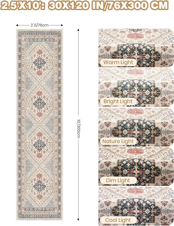 Kitchen Runner Rug Non Slip Washable 2.5x10, Soft Ultra-Thin Entryway Rug Runners for Hallways, Carpet Runner for Living Room,Kitchen, Laundry, Bathroom(Blue/Red/Multi,2.5'x10')