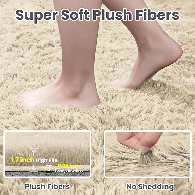 8x10 Area Rugs for Living Room Rug: Soft Fluffy Shag Beige Rugs for Bedroom, Non-Slip Large Fuzzy Plush Rug Indoor Floor Carpet for Nursery Kids Boys Girls Room, Dorms, Playroom, Modern Home Decor