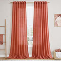 Coral Linen Curtains 102 Inches Long 2 Panel Set Back Tab Rod Pocket Semi Sheer Light Filtering Burlap Extra Long Drapes Neutral Farmhouse Decor for High Window Living Room 52x102