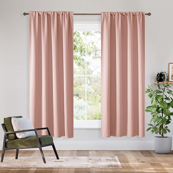 RYB HOME Bedroom Blackout Curtains 72 inches Long, 100% Blackout Thermal Insulated Noise Reducing Curtains for Living Room Nursury, 34 inches Wide by 72 inches Long, Peach Pink